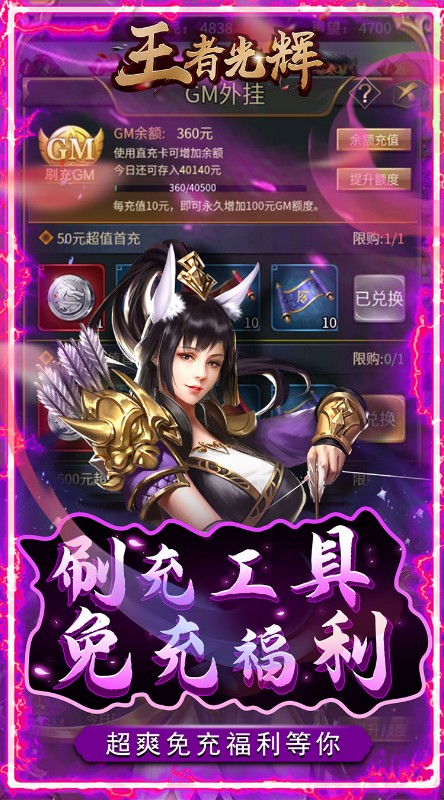 王者光辉刷充GM余额截图